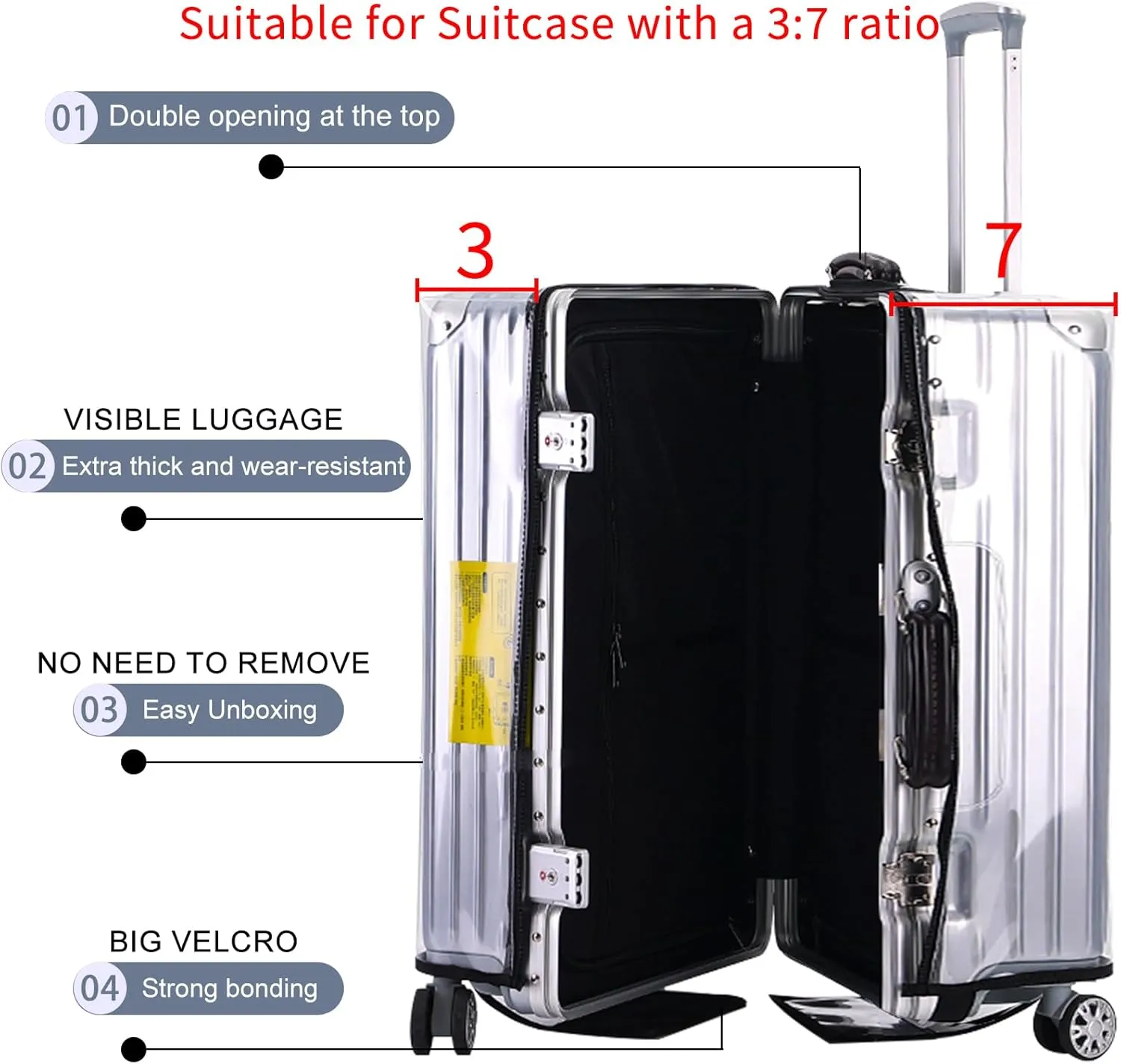 Veki Clear Suitcase Cover PVC Protector with Zip, Waterproof Transparent Luggage Cover Protective Bag, for Plastic Trolley Case Cover Protect Suitcases from Scratch for Travel Accessories