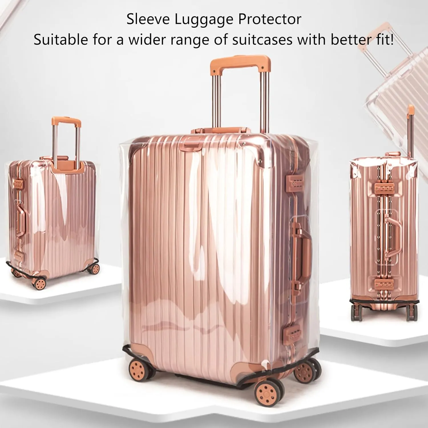 Veki Clear Suitcase Cover PVC Protector with Zip, Waterproof Transparent Luggage Cover Protective Bag, for Plastic Trolley Case Cover Protect Suitcases from Scratch for Travel Accessories