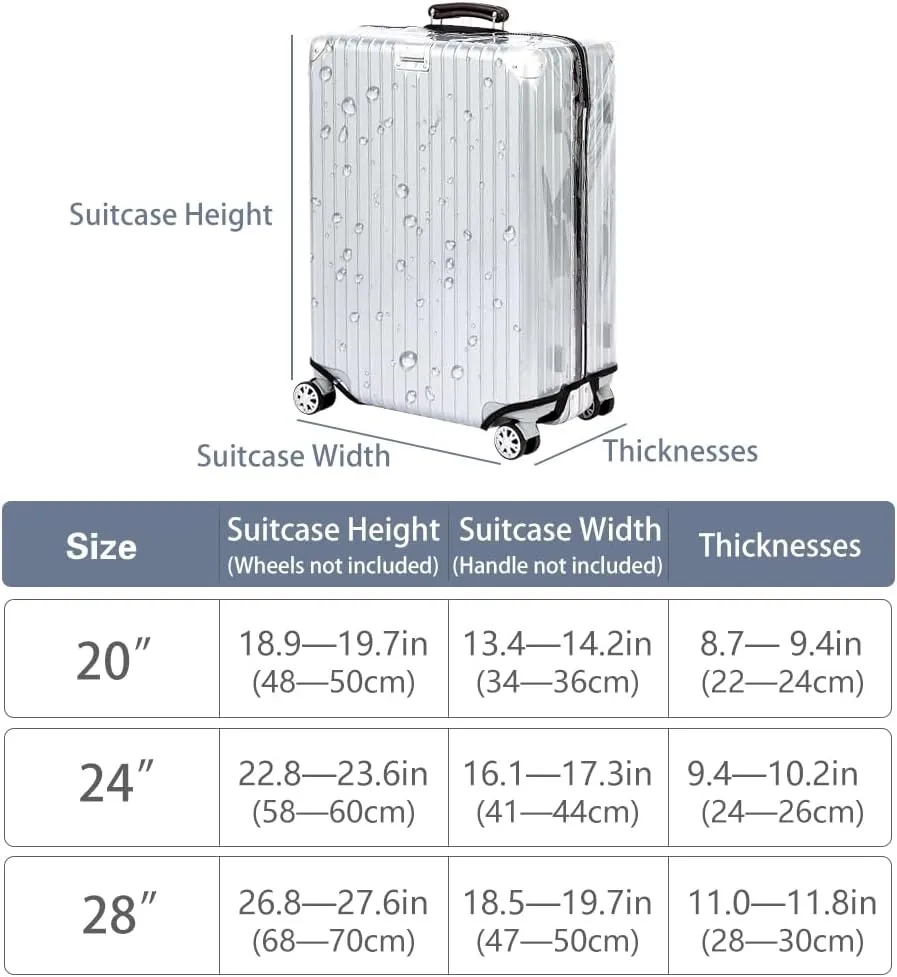 Veki Clear Suitcase Cover PVC Protector with Zip, Waterproof Transparent Luggage Cover Protective Bag, for Plastic Trolley Case Cover Protect Suitcases from Scratch for Travel Accessories