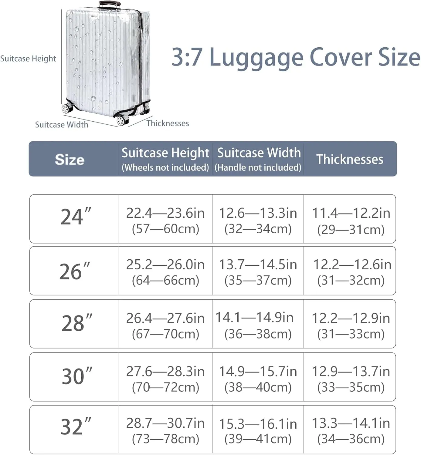 Veki Clear Suitcase Cover PVC Protector with Zip, Waterproof Transparent Luggage Cover Protective Bag, for Plastic Trolley Case Cover Protect Suitcases from Scratch for Travel Accessories