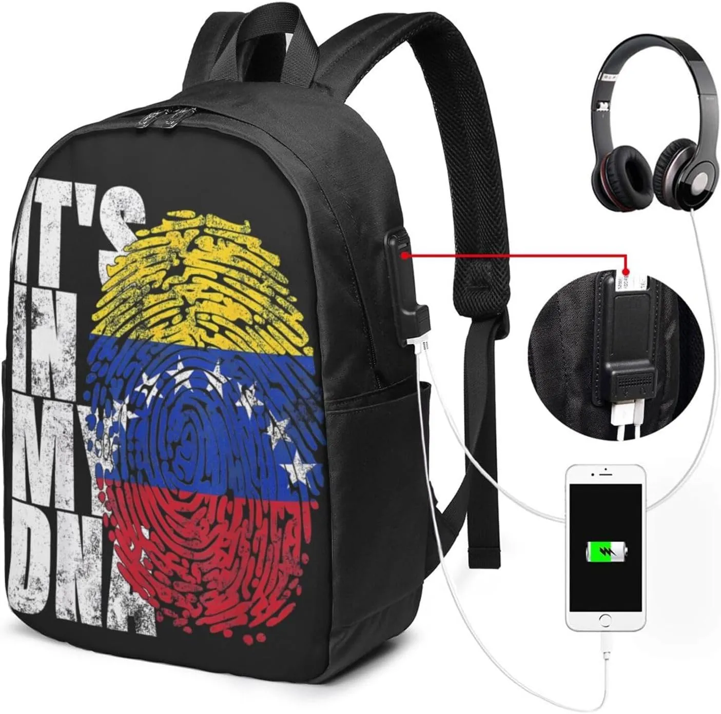 Venezuelan Venezuela Flag It's In My Laptop Backpacks Travel Backpack Casual Business Daypack Sport Rucksack Computer Bag Fits up to 17 Inch Notebook with USB Port