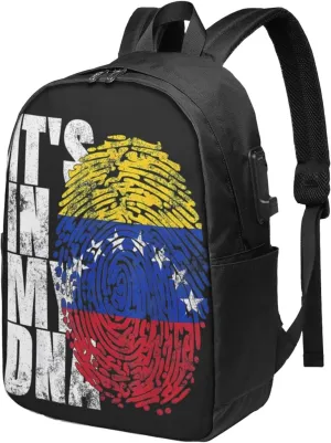 Venezuelan Venezuela Flag It's In My Laptop Backpacks Travel Backpack Casual Business Daypack Sport Rucksack Computer Bag Fits up to 17 Inch Notebook with USB Port