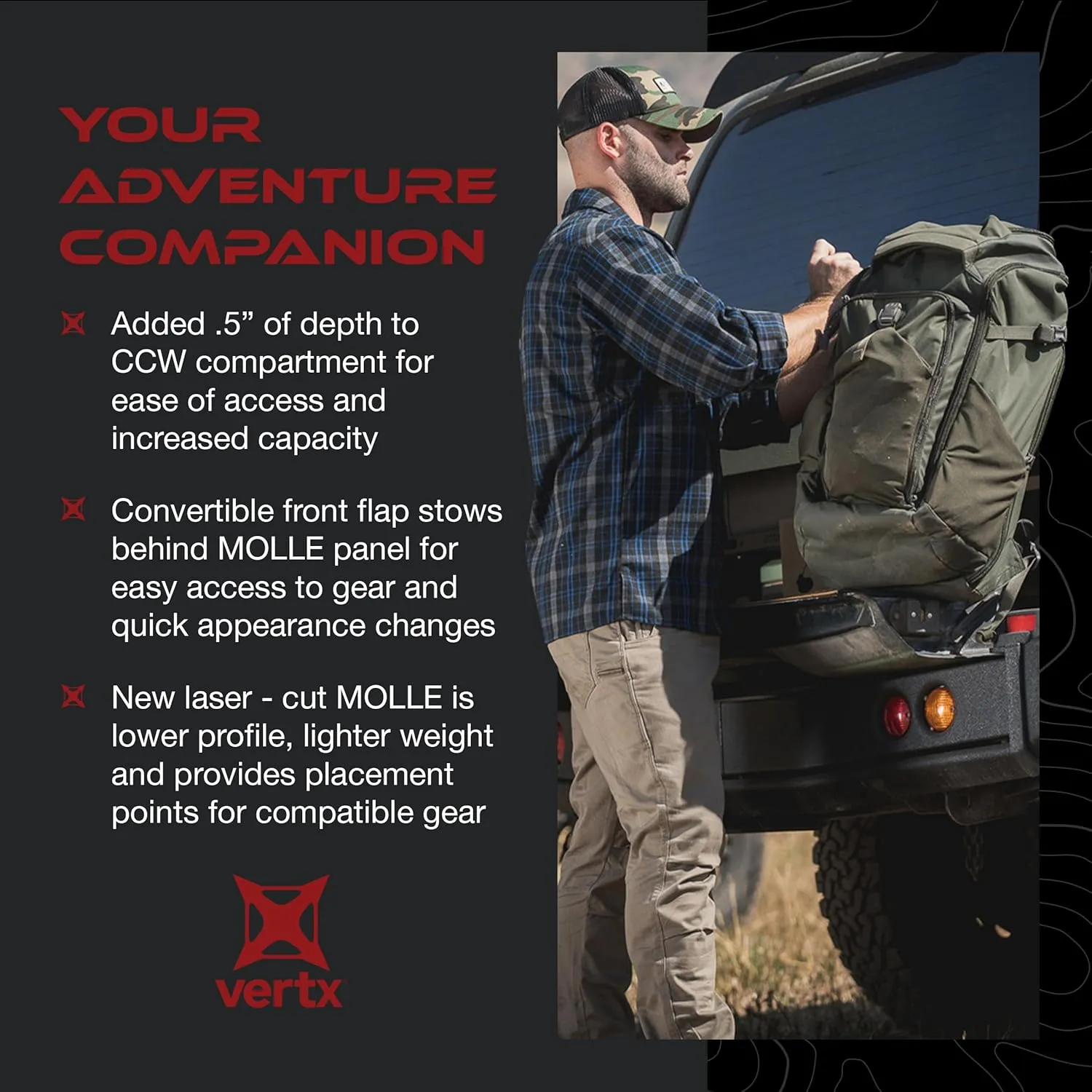 Vertx Overlander Tactical Backpack 45L for Conceal Carry, Hiking, Camping, Overlanding, Travel, Work, Royal Blue (VTX5023)