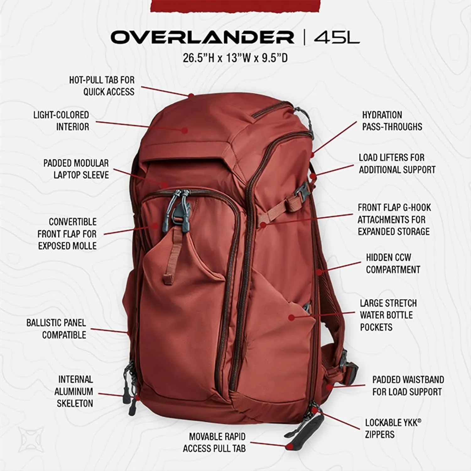 Vertx Overlander Tactical Backpack 45L for Conceal Carry, Hiking, Camping, Overlanding, Travel, Work, Royal Blue (VTX5023)