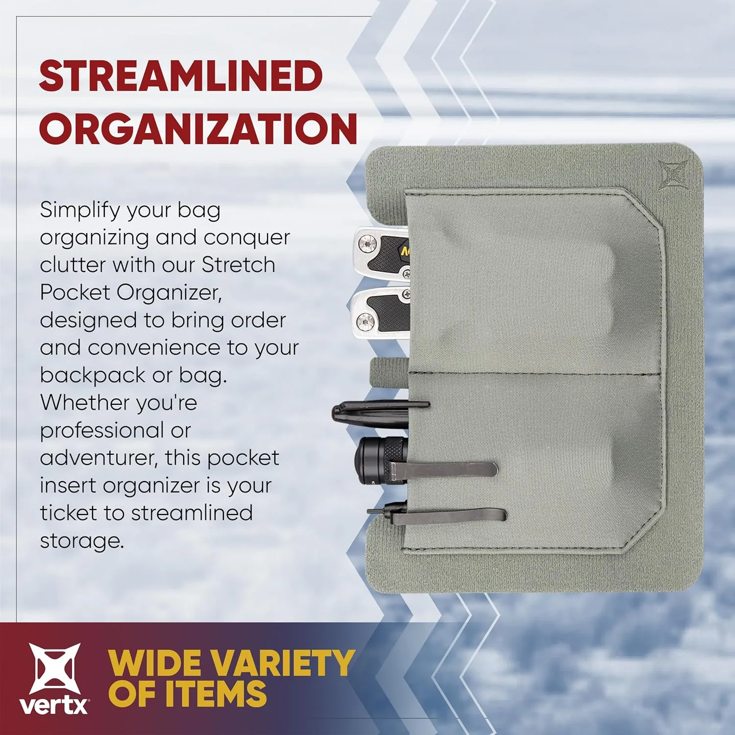 Vertx Stretch Pocket Organizer Insert Attachment for Backpack, Bag Organization, Large