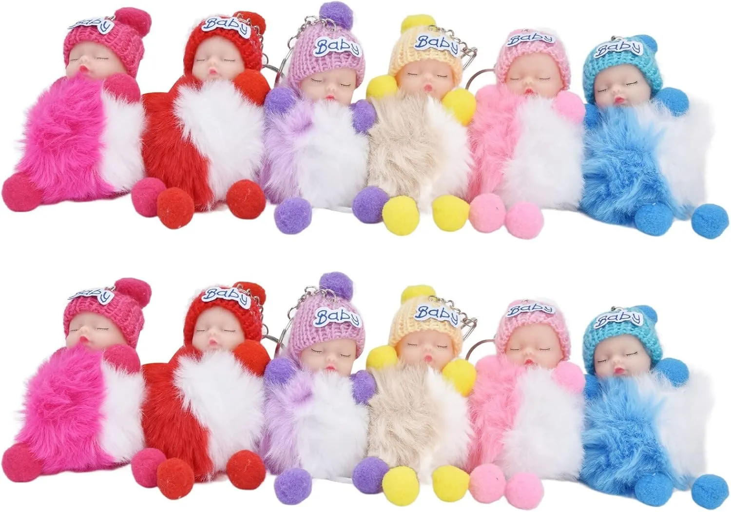 VGEBY Sleeping Baby Doll Keychain 12pcs Sleeping Baby Doll Keychain Fur Key Chains for Keyring Handbag