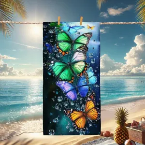Vibrant Butterfly Microfiber Beach Towel Colorful Butterfly Design Bath Towel, Quick Dry Absorbent Soft Sand Free Oversized Lightweight Beach Blanket, Summer Picnic Essentials 62x31 Inch