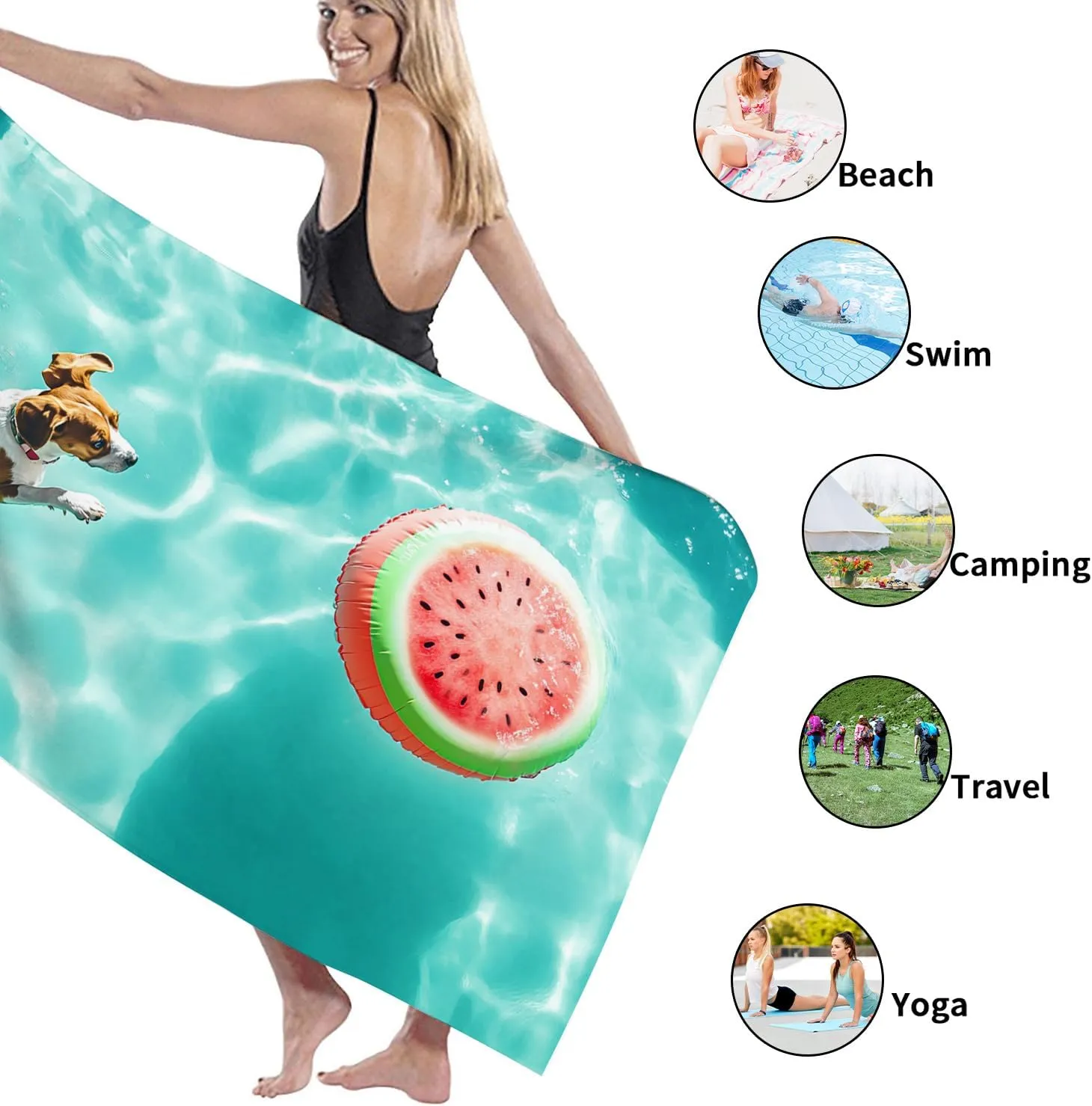 Vibrant Dog Swimming Beach Towel Watermelon Pool Party Blanket, Quick Dry Soft Sand Free Lightweight Outdoor Travel Picnic Essentials 70x35 Inch