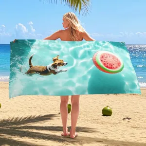 Vibrant Dog Swimming Beach Towel Watermelon Pool Party Blanket, Quick Dry Soft Sand Free Lightweight Outdoor Travel Picnic Essentials 70x35 Inch