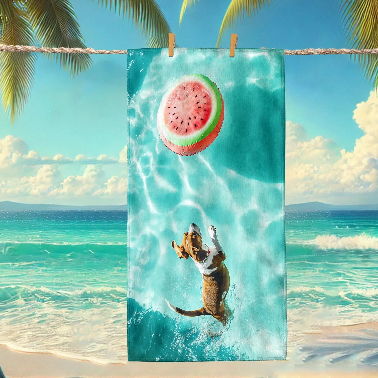 Vibrant Dog Swimming Beach Towel Watermelon Pool Party Blanket, Quick Dry Soft Sand Free Lightweight Outdoor Travel Picnic Essentials 70x35 Inch