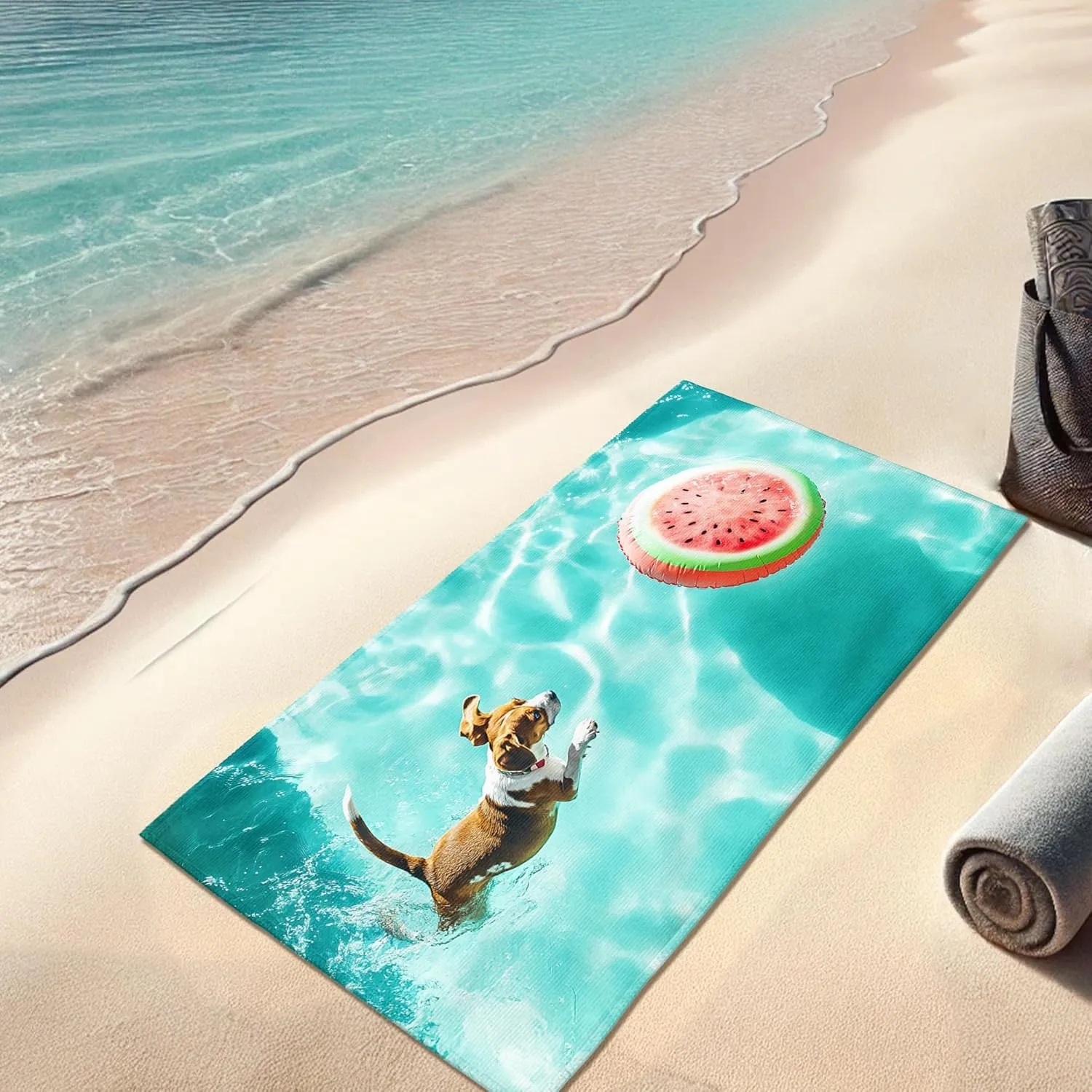 Vibrant Dog Swimming Beach Towel Watermelon Pool Party Blanket, Quick Dry Soft Sand Free Lightweight Outdoor Travel Picnic Essentials 70x35 Inch