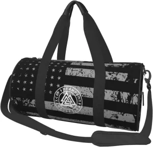 Viking Age Symbol Norse Warrior Travel Luggage Duffel Bag Sports Rolling Foldable Duffel Bag, Black