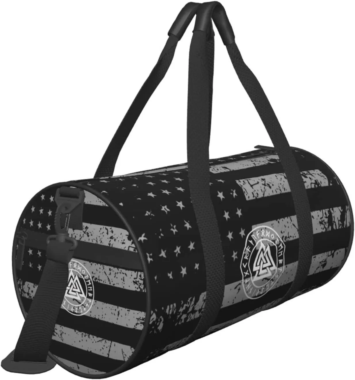 Viking Age Symbol Norse Warrior Travel Luggage Duffel Bag Sports Rolling Foldable Duffel Bag, Black