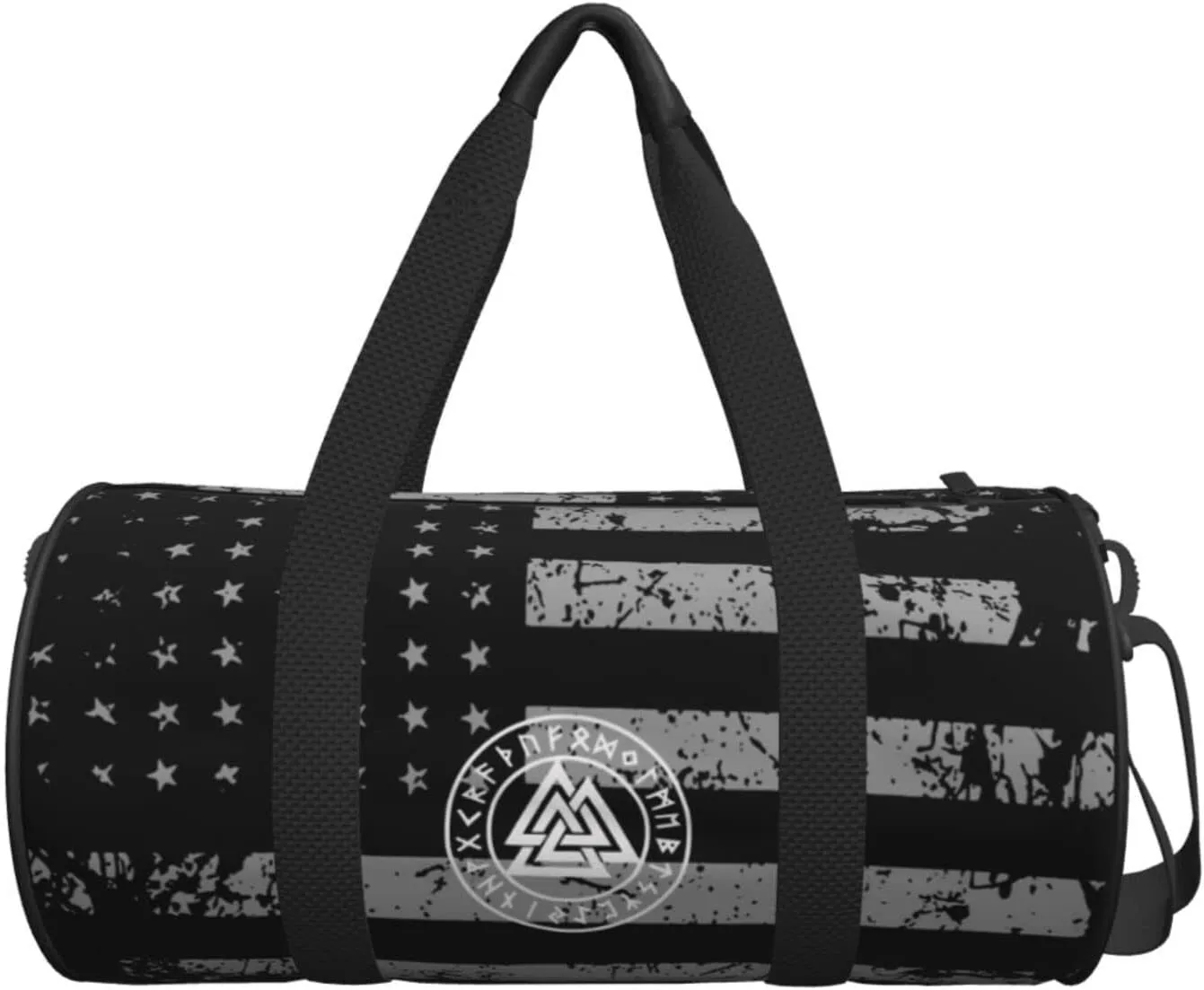Viking Age Symbol Norse Warrior Travel Luggage Duffel Bag Sports Rolling Foldable Duffel Bag, Black