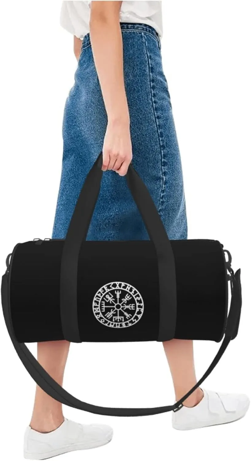 Viking Symbol Nordic Compass Travel Luggage Duffel Bag Sports Rolling Foldable Duffel Bag, Black