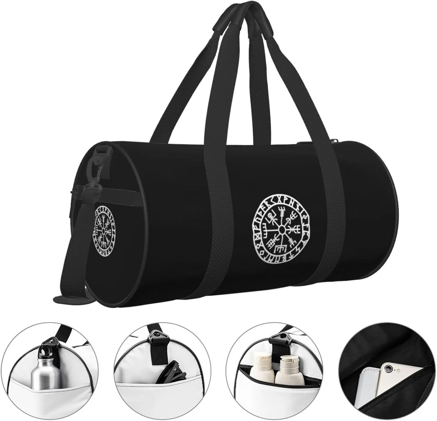 Viking Symbol Nordic Compass Travel Luggage Duffel Bag Sports Rolling Foldable Duffel Bag, Black