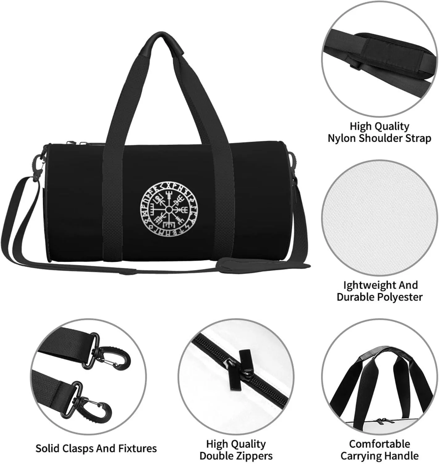 Viking Symbol Nordic Compass Travel Luggage Duffel Bag Sports Rolling Foldable Duffel Bag, Black
