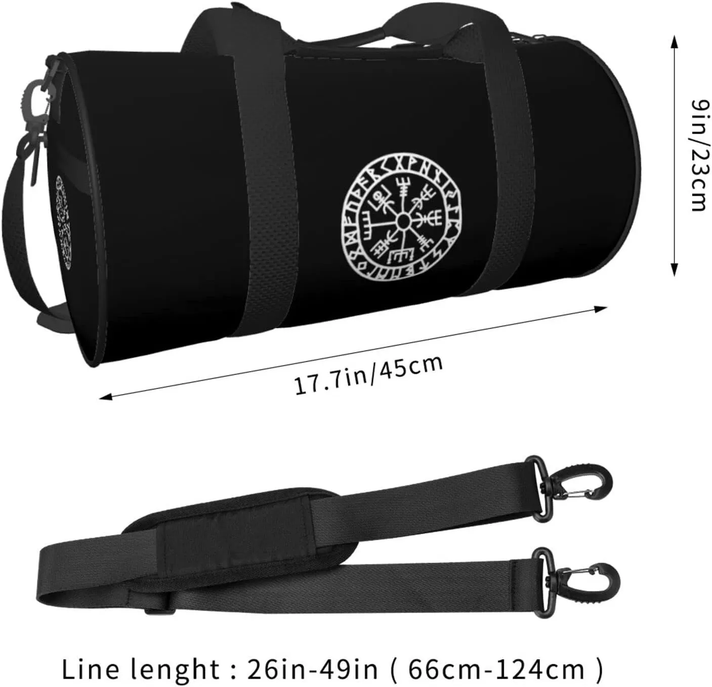Viking Symbol Nordic Compass Travel Luggage Duffel Bag Sports Rolling Foldable Duffel Bag, Black