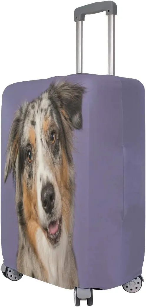 VIKKO Pretty Australian Shepherd Dog Travel Luggage Cover Suitcase Cover Protector Travel Case Bag Protector Elastic Luggage Case Cover Fits 29-32 Inch Luggage for Kids Men Women Travel