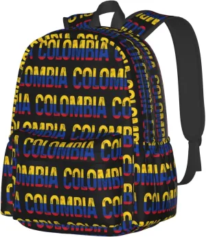 Vintage Colombia Colombian Pride Flag Large Travel Backpack Casual Backpacks Laptop Daypack Working Rucksack Lightweight Back Pack Sports Bag with Adjustable Shoulder Strap