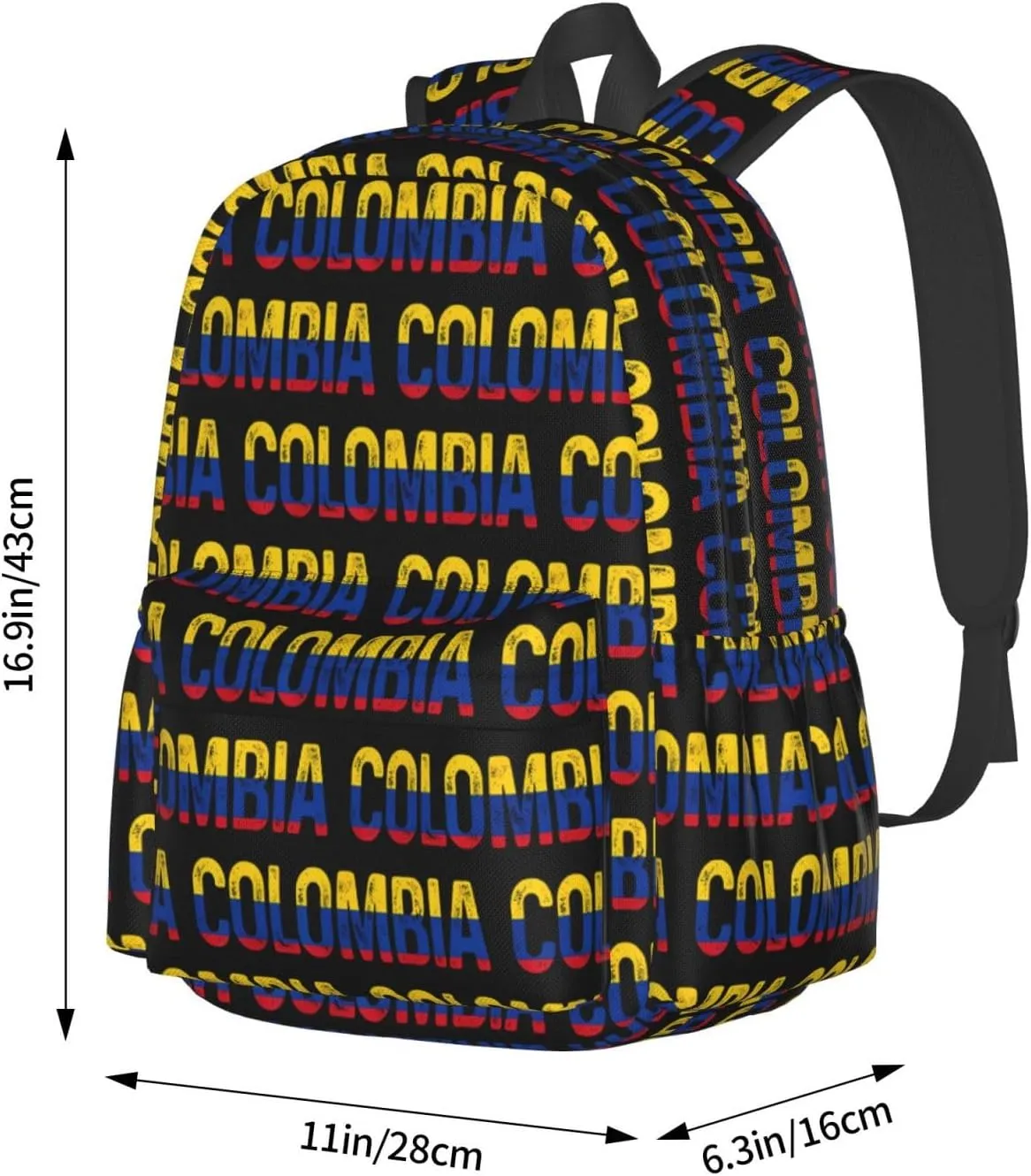 Vintage Colombia Colombian Pride Flag Large Travel Backpack Casual Backpacks Laptop Daypack Working Rucksack Lightweight Back Pack Sports Bag with Adjustable Shoulder Strap