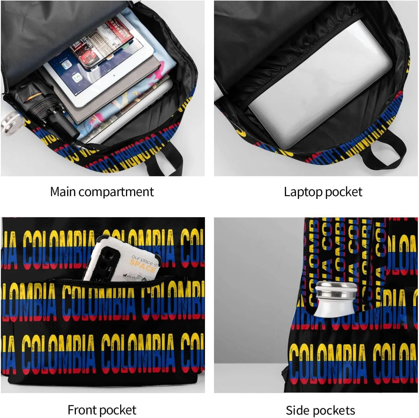 Vintage Colombia Colombian Pride Flag Large Travel Backpack Casual Backpacks Laptop Daypack Working Rucksack Lightweight Back Pack Sports Bag with Adjustable Shoulder Strap