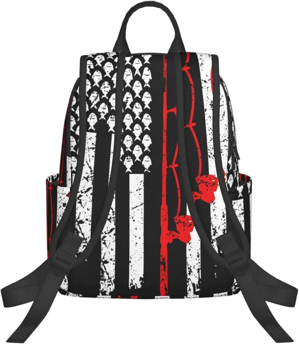 Vintage Fishing American Flags Casual Backpacks Laptop Backpack Outdoor Travel Rucksack Sport Carry-On Daypack Lightweight Bag with Multi-Pockets