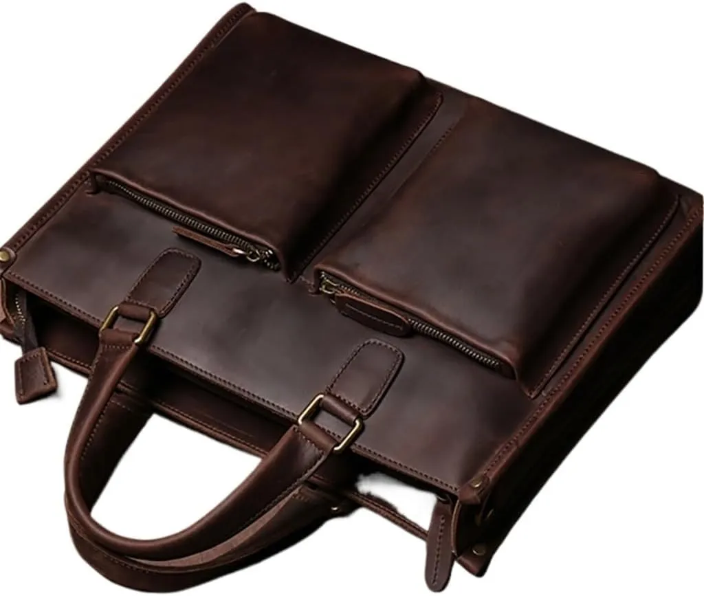 Vintage Man Handbag Briefcase Men Shoulder Genuine Leather Bags Brown Business 14 Inch Laptop Bag
