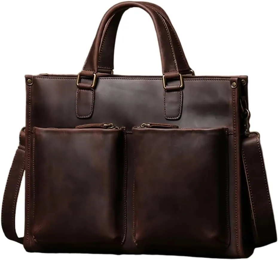 Vintage Man Handbag Briefcase Men Shoulder Genuine Leather Bags Brown Business 14 Inch Laptop Bag