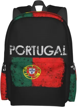 Vintage Portuguese Portugal Flag Casual Backpack Large Capacity Travel Backpacks Laptop Daypack Commuter Rucksack Adjustable Strap Sports Bags for Hiking Biking