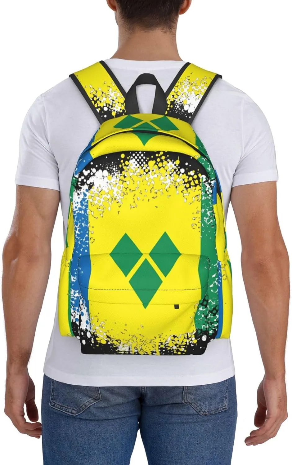 Vintage Saint Vincent Grenadines Flag Casual Backpack Large Capacity Travel Backpacks Laptop Daypack Commuter Rucksack Adjustable Strap Sports Bags for Hiking Biking