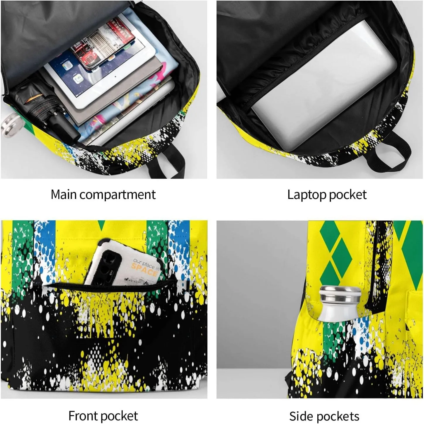 Vintage Saint Vincent Grenadines Flag Casual Backpack Large Capacity Travel Backpacks Laptop Daypack Commuter Rucksack Adjustable Strap Sports Bags for Hiking Biking