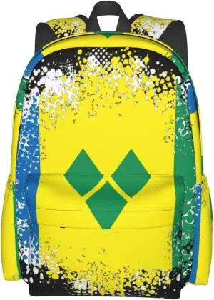 Vintage Saint Vincent Grenadines Flag Casual Backpack Large Capacity Travel Backpacks Laptop Daypack Commuter Rucksack Adjustable Strap Sports Bags for Hiking Biking