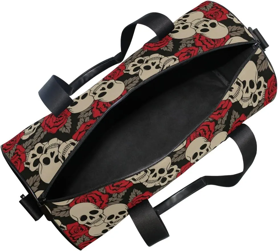 Vintage Skull Rose Flower Fashion Sports Gym Bag Travel Duffel Bag for Men and Women