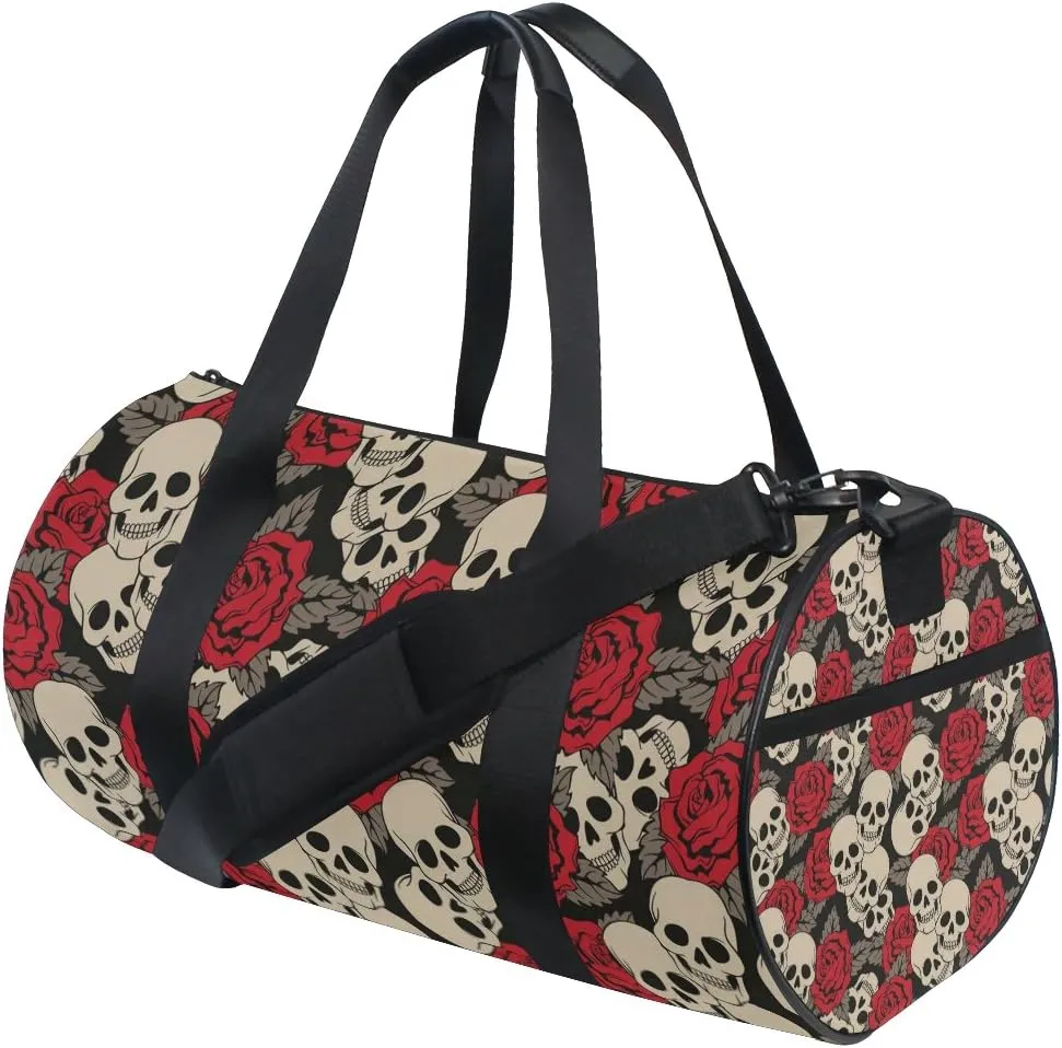 Vintage Skull Rose Flower Fashion Sports Gym Bag Travel Duffel Bag for Men and Women