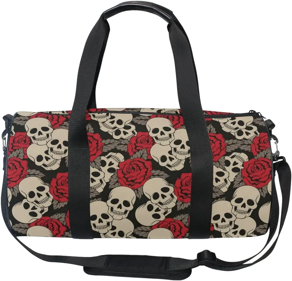 Vintage Skull Rose Flower Fashion Sports Gym Bag Travel Duffel Bag for Men and Women