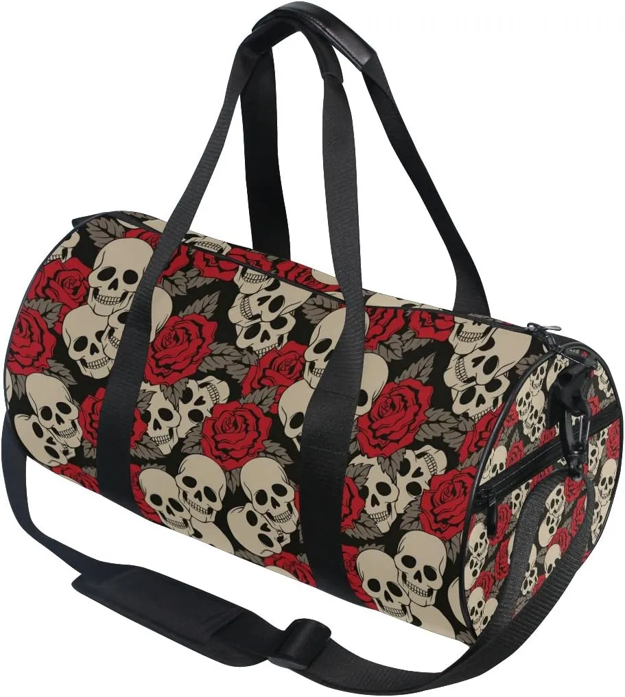 Vintage Skull Rose Flower Fashion Sports Gym Bag Travel Duffel Bag for Men and Women