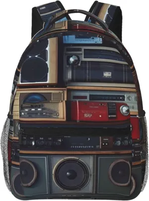 Vintage Wall of Radio Boombox Backpack for Women Men Laptop Backpack Lightweight Computer Bag Travel Casual Daypack