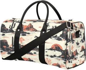Vintage Western Cowboy Travel Duffel Bag for Women Men Foldable Sport Gym Tote Bag Lightweight Waterproof Weekender Overnight Bag for Weekend Holiday Gym Swim Yoga