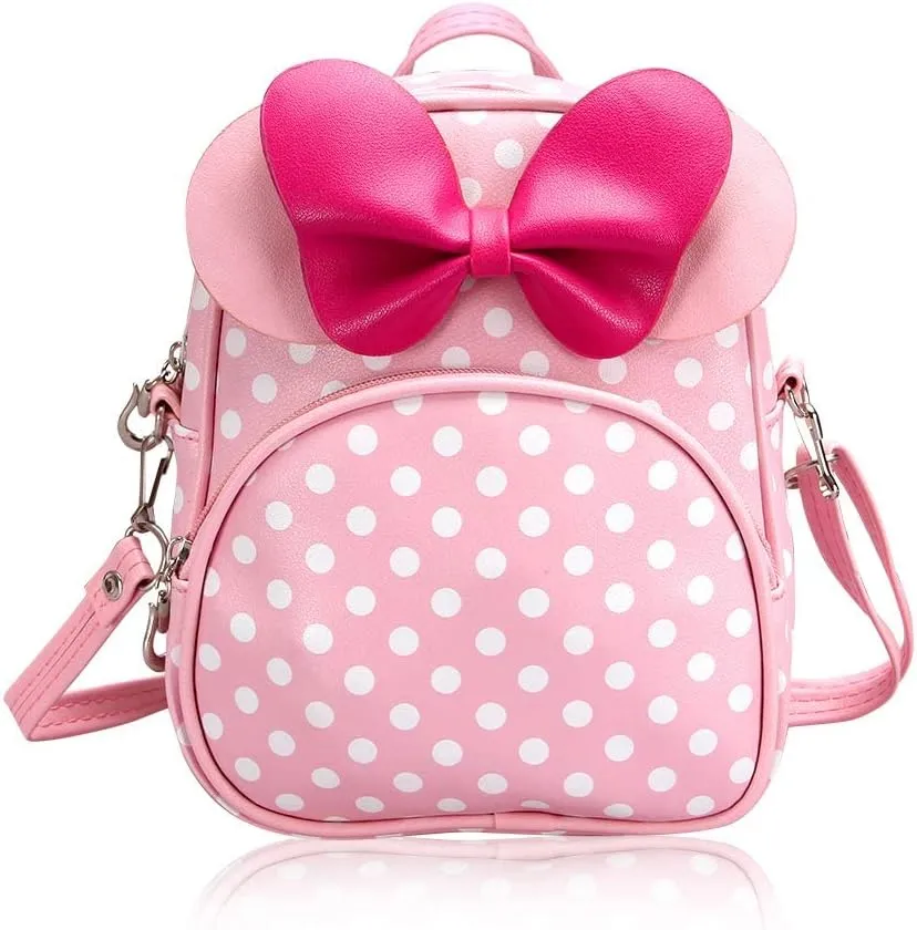 Voikukka Cute Mini Mouse Backpack for Toddler Girls Leather Kid Crossbody Bag Small Kids Mini Backpack Pink Toddler Cross Body Purse Travel Toys Baby Girl Backpacks