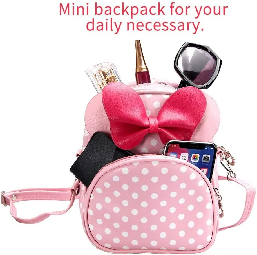 Voikukka Cute Mini Mouse Backpack for Toddler Girls Leather Kid Crossbody Bag Small Kids Mini Backpack Pink Toddler Cross Body Purse Travel Toys Baby Girl Backpacks