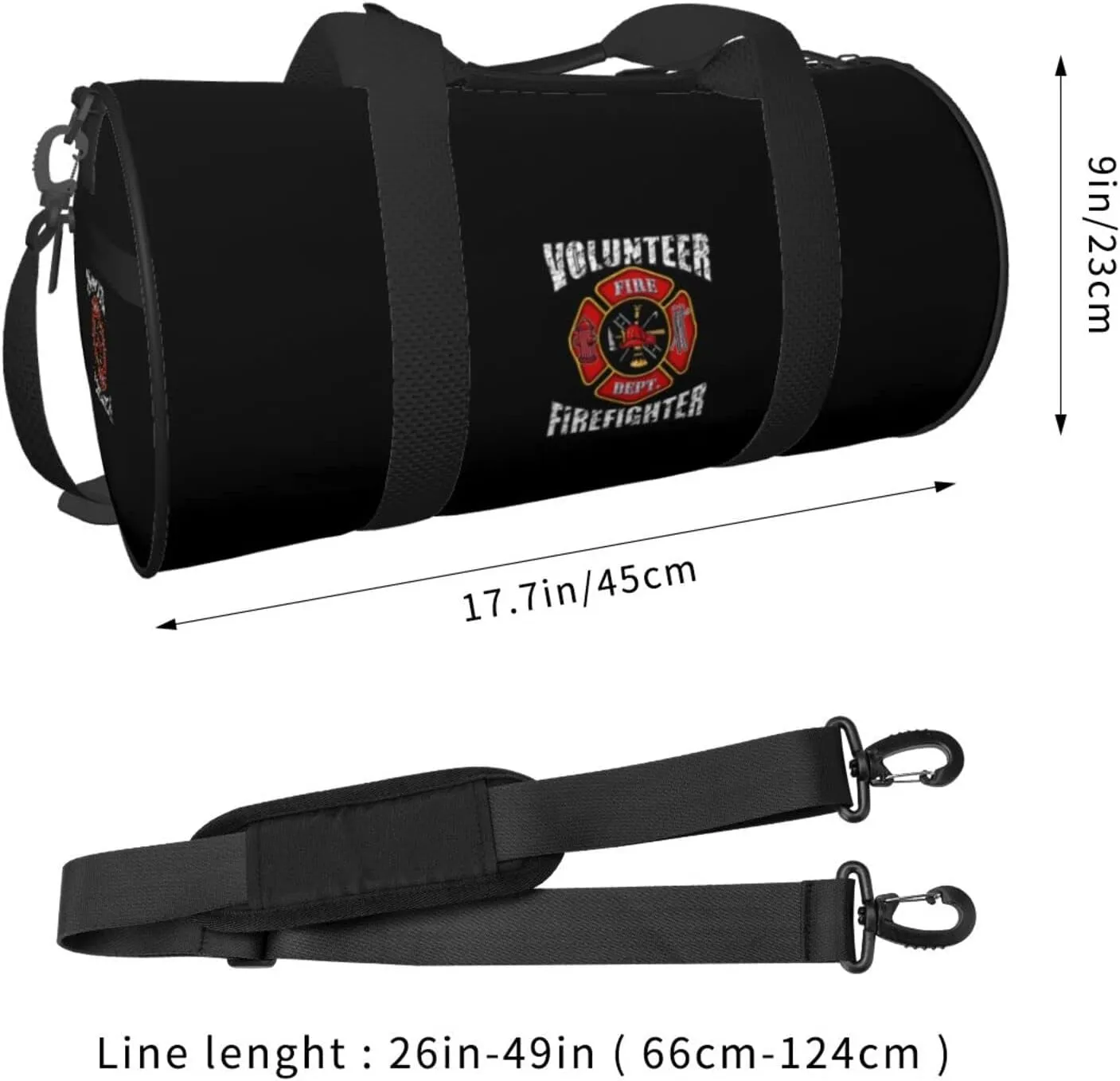 Volunteer Firefighters Travel Luggage Duffel Bag Sports Rolling Foldable Duffel Bag, Black