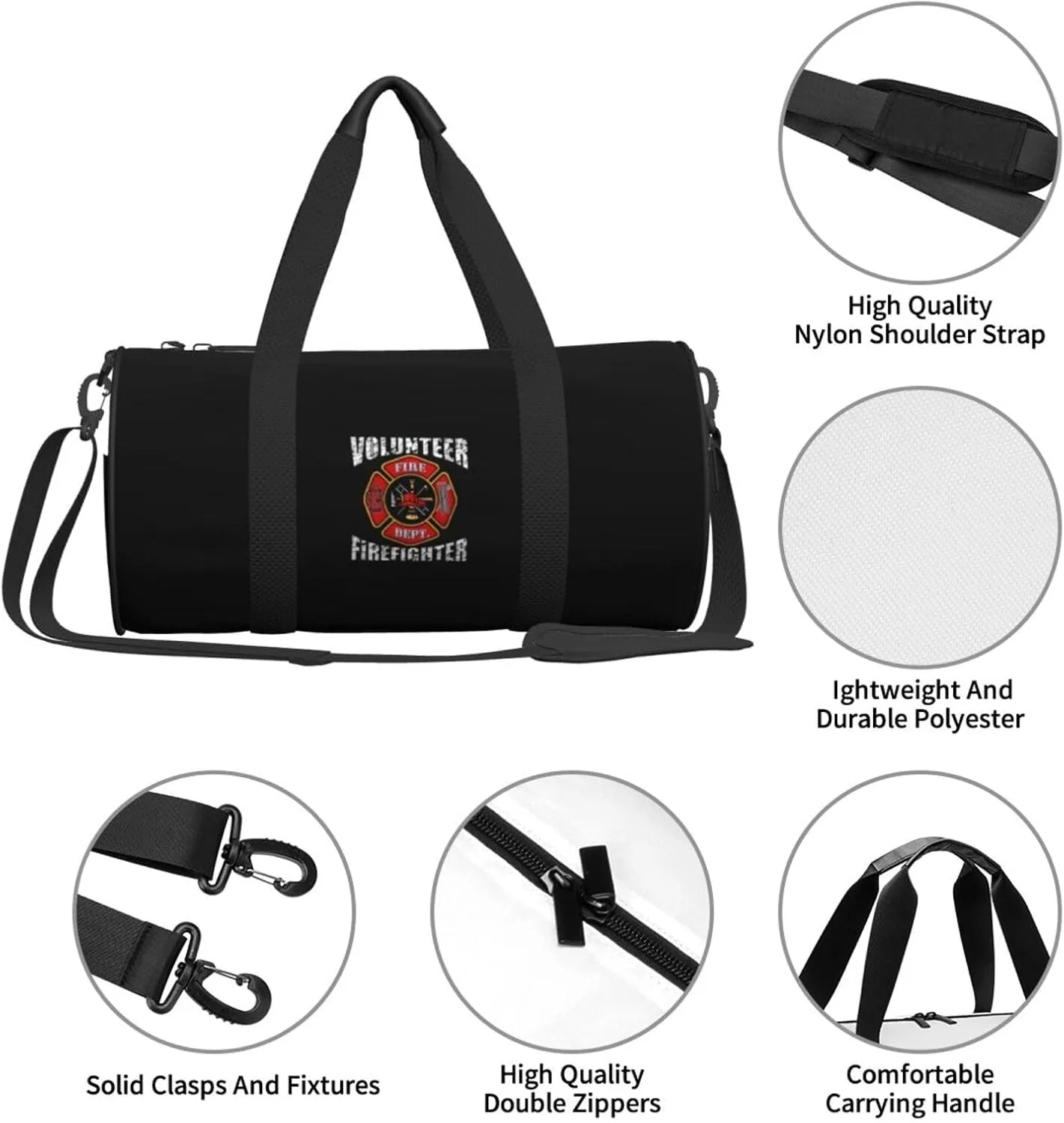 Volunteer Firefighters Travel Luggage Duffel Bag Sports Rolling Foldable Duffel Bag, Black
