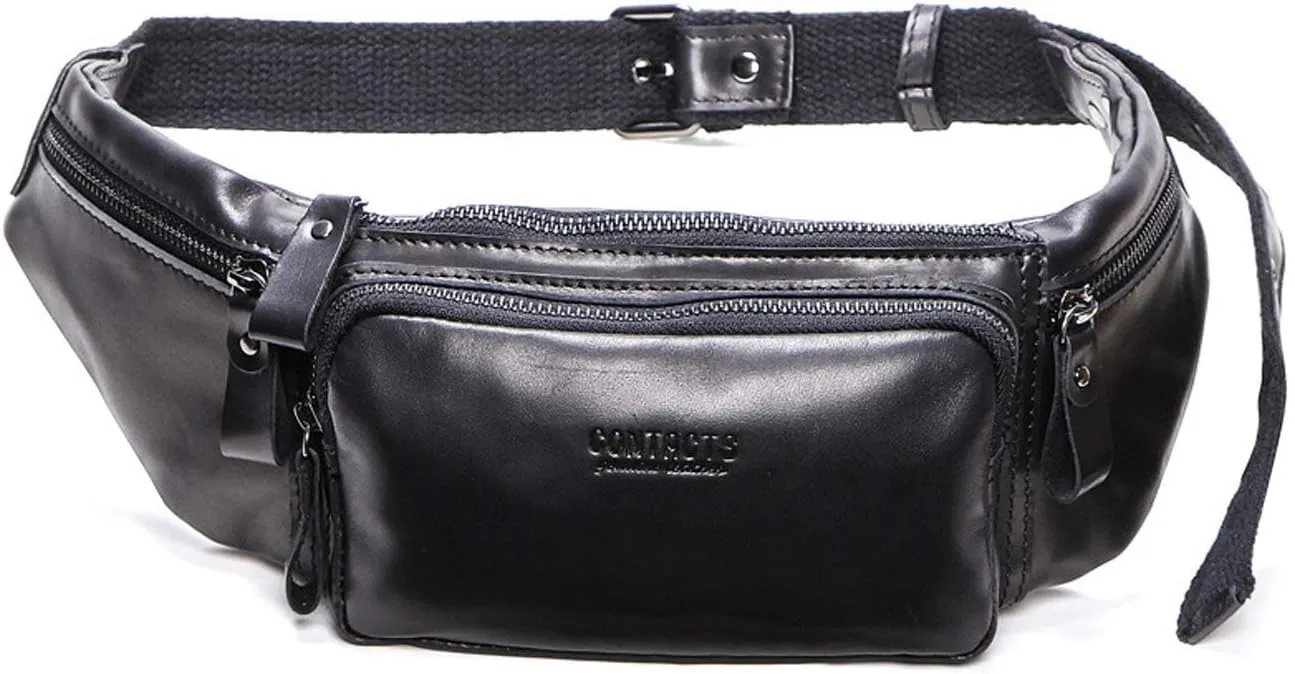 Waist Packs Men Chest Sling Bag Waist Pouch Leather Fanny Pack Waterproof Business Travel Running Cycling Sports Crossbody Bags Outdoor Multipurpose Shoulder Backpack Black