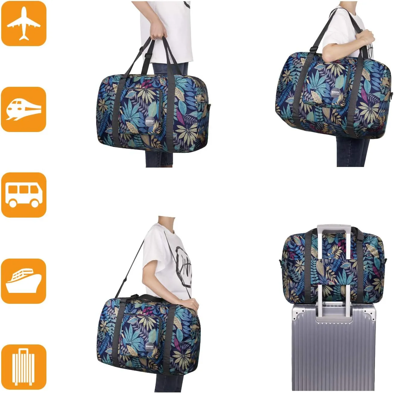 WANDF For Spirit Airlines Personal Item Bag 18x14x8 Foldable Travel Duffel Carry on Weekender Overnight for Women Men