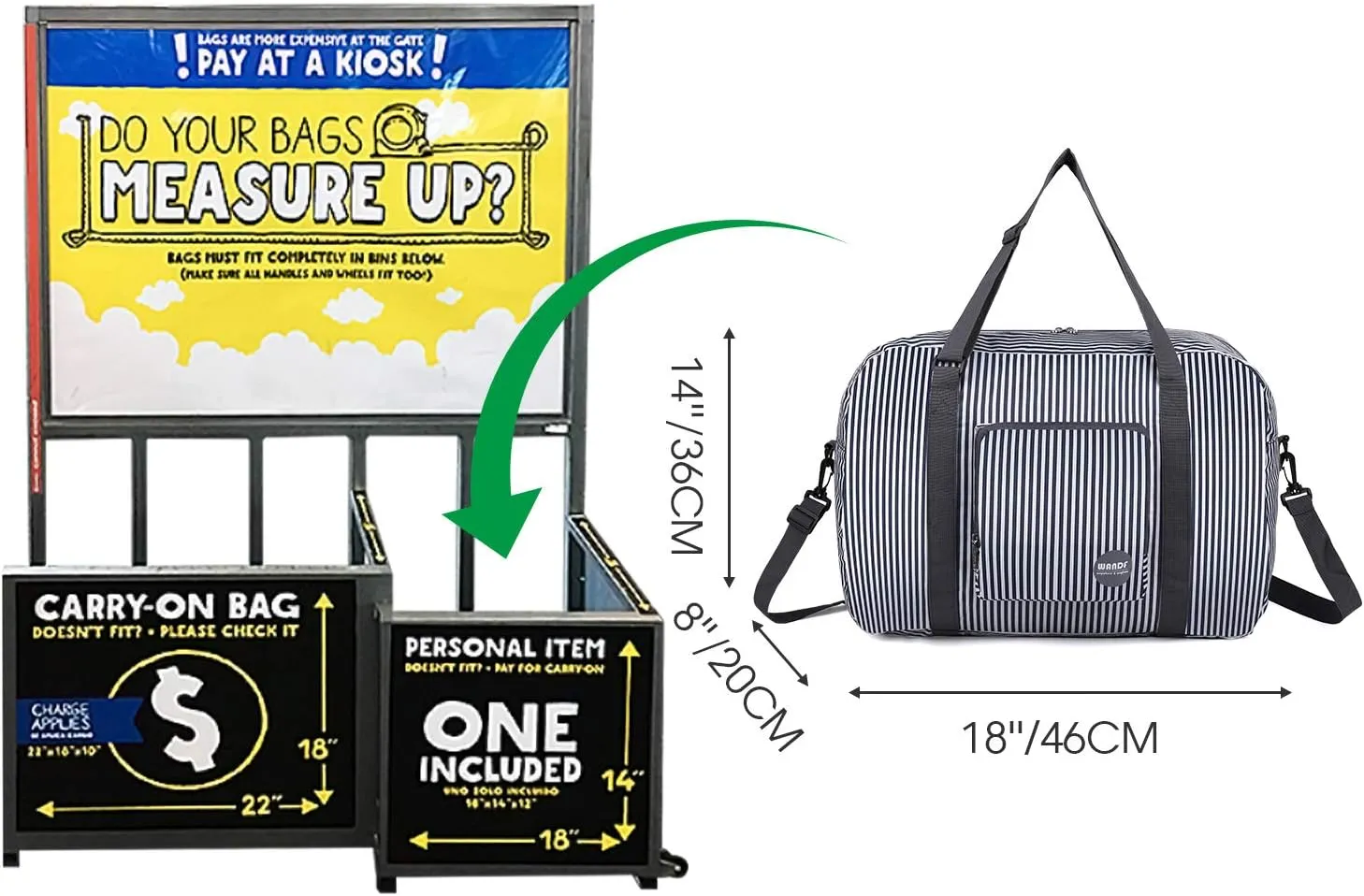 WANDF For Spirit Airlines Personal Item Bag 18x14x8 Foldable Travel Duffel Carry on Weekender Overnight for Women Men