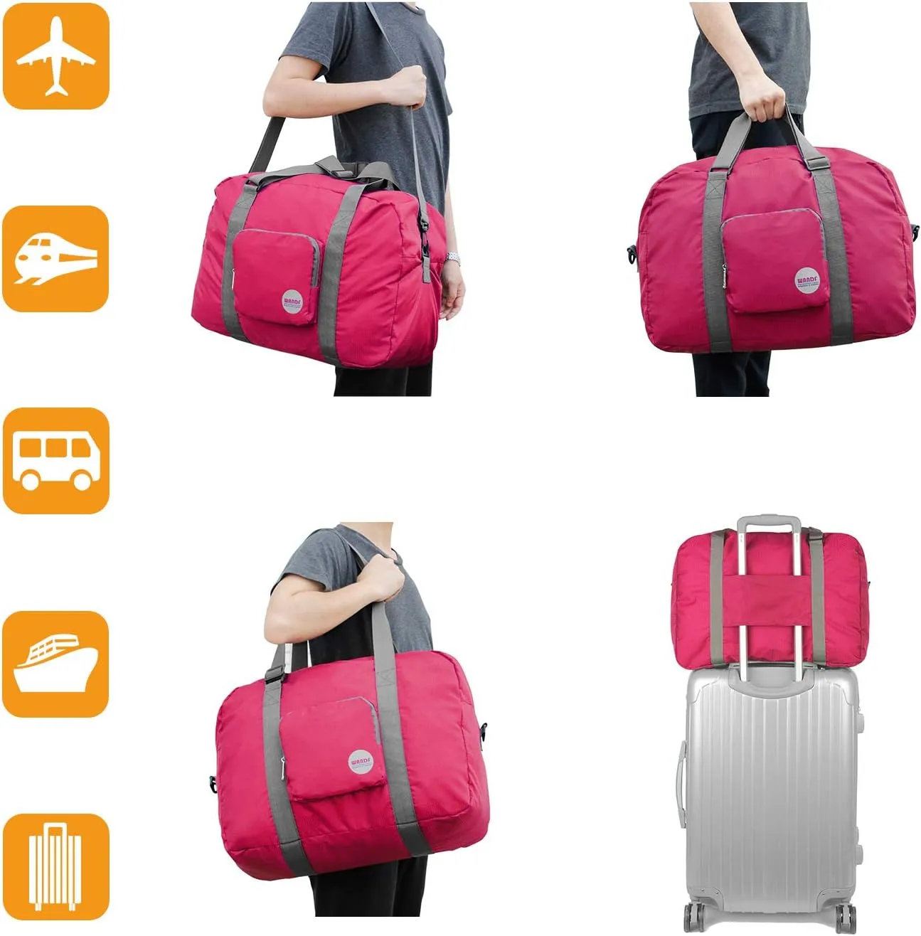 WANDF For Spirit Airlines Personal Item Bag 18x14x8 Foldable Travel Duffel Carry on Weekender Overnight for Women Men