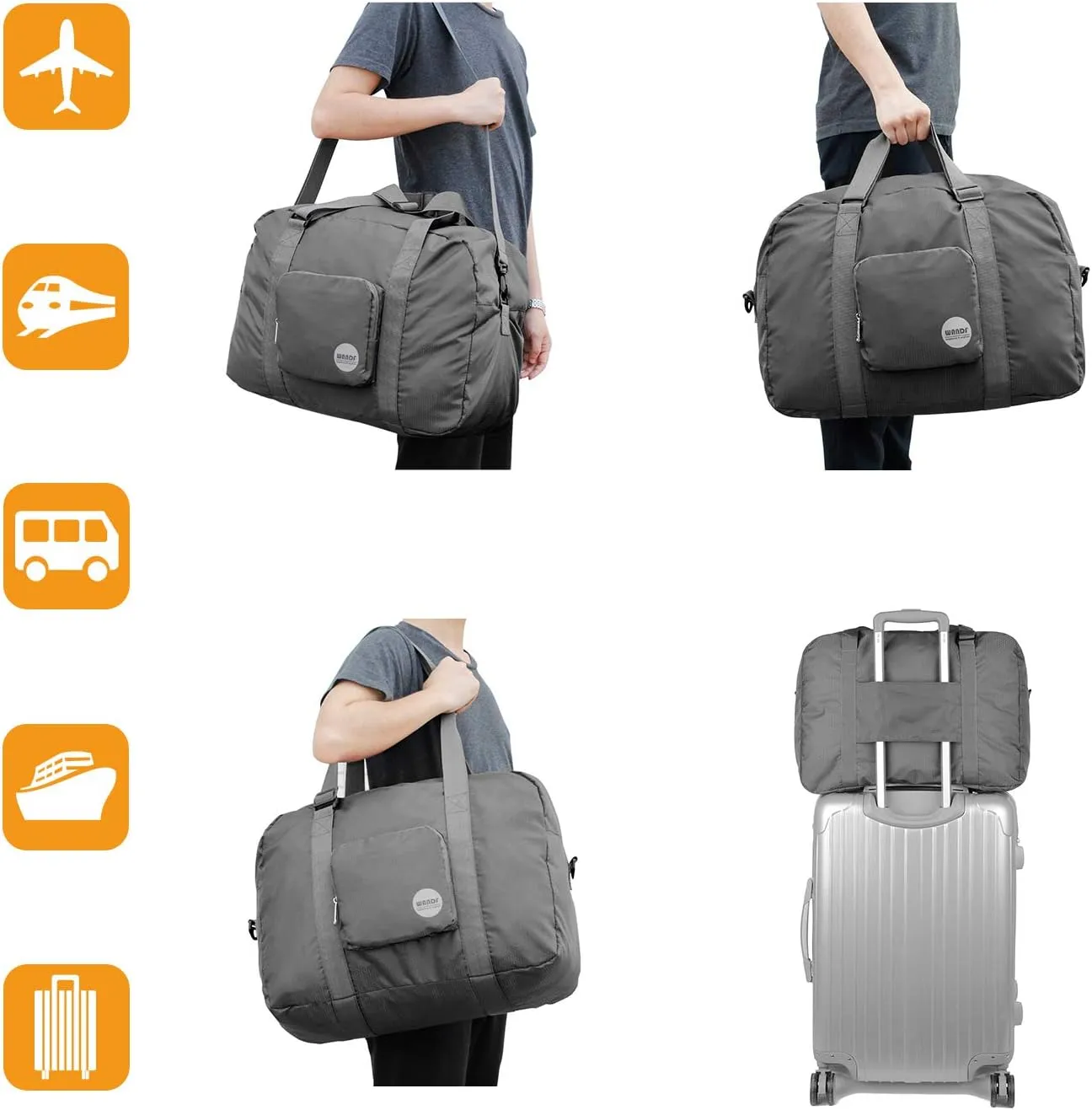 WANDF For Spirit Airlines Personal Item Bag 18x14x8 Foldable Travel Duffel Carry on Weekender Overnight for Women Men