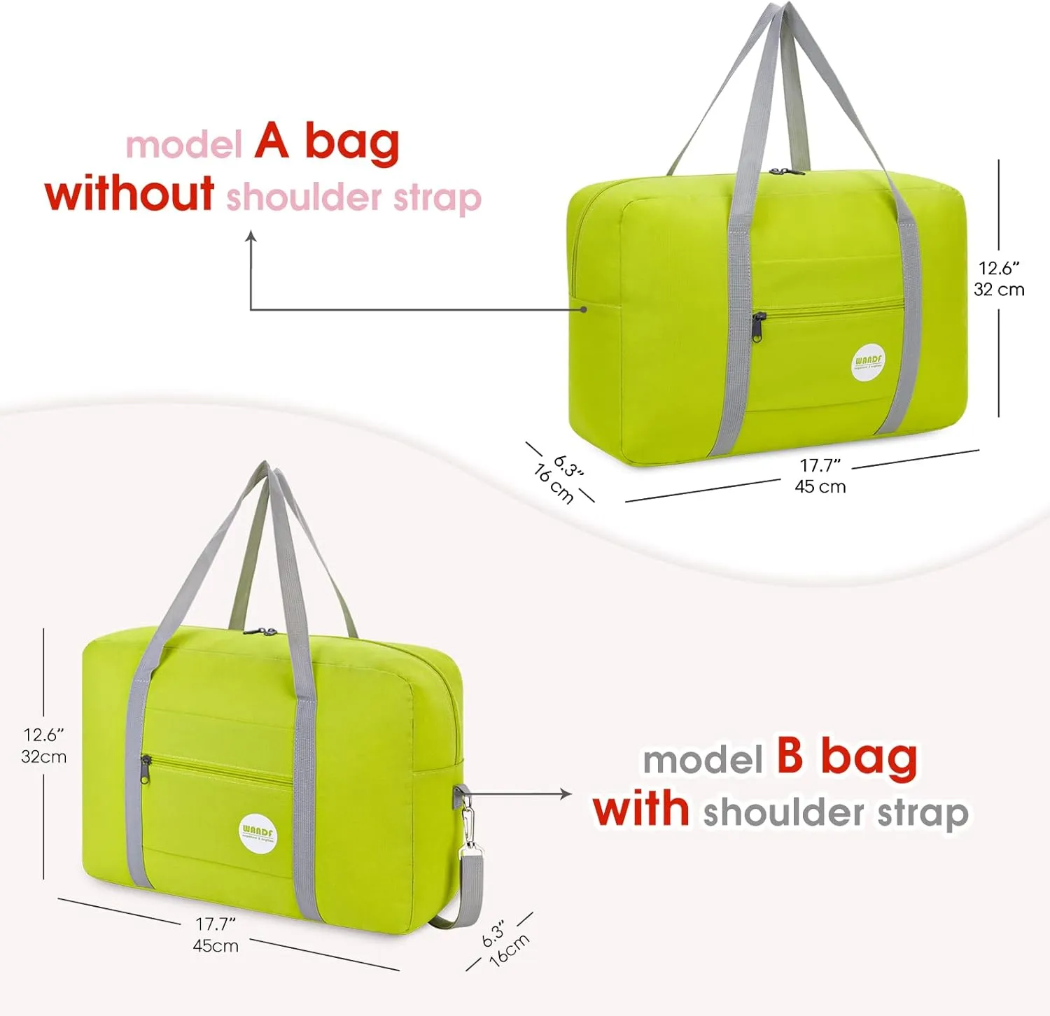 WANDF For Spirit Airlines Personal Item Bag 18x14x8 Travel Duffel Bag Underseat Foldable Carry-on Luggage for Women
