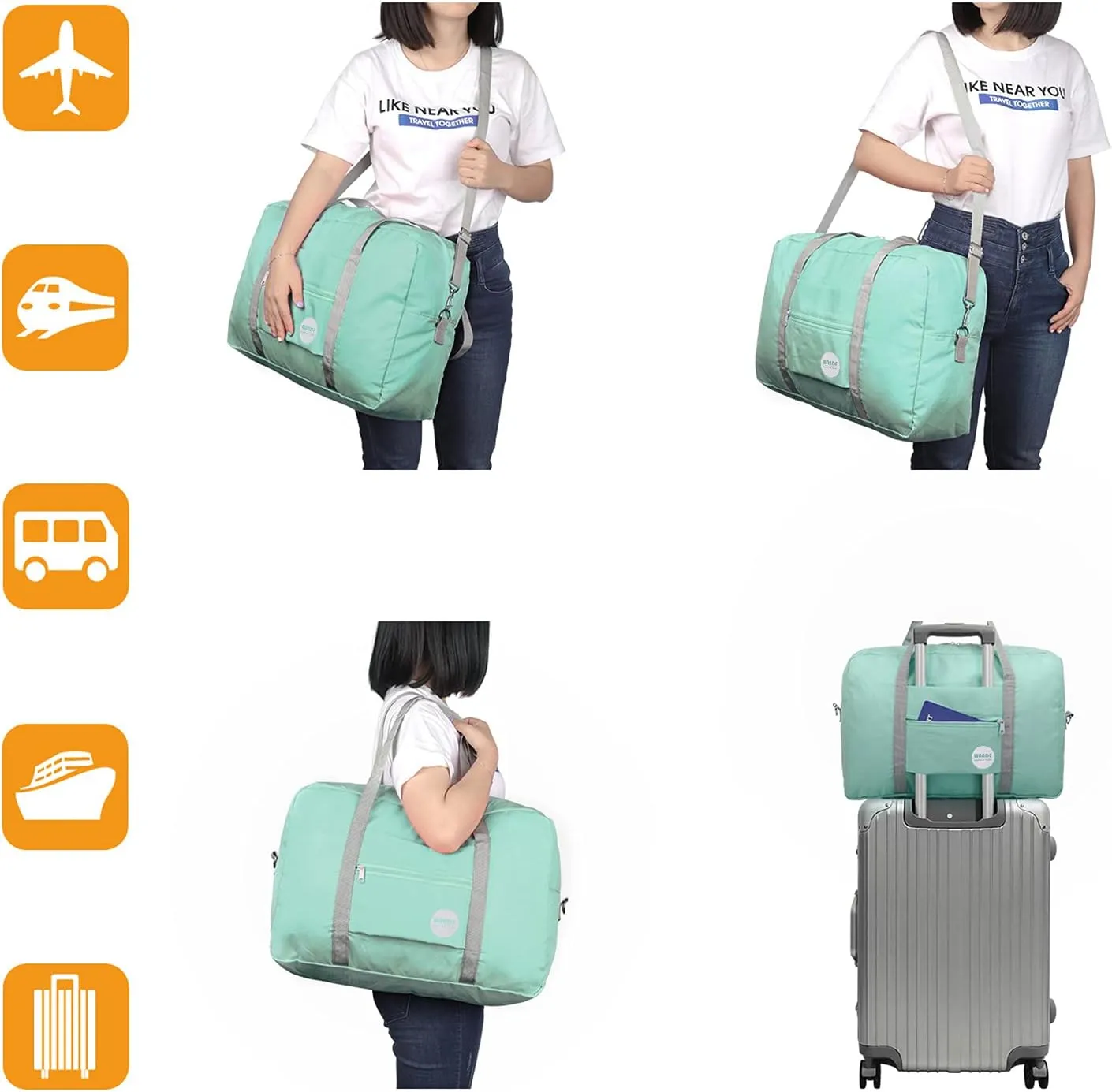 WANDF For Spirit Airlines Personal Item Bag 18x14x8 Travel Duffel Bag Underseat Foldable Carry-on Luggage for Women